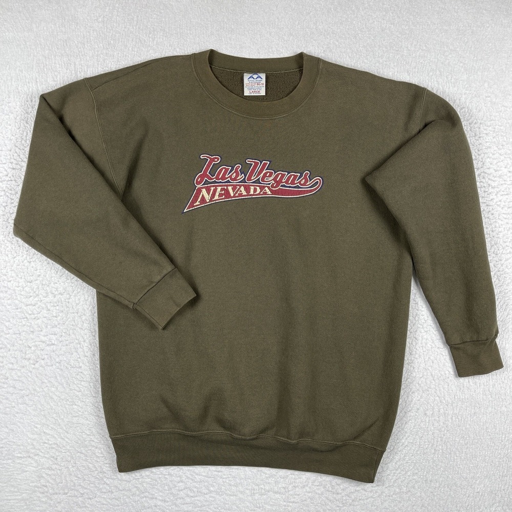 Las Vegas Nevada Sweatshirt Mens Large Green Brown Vintage‎ Long Sleeve Pullover